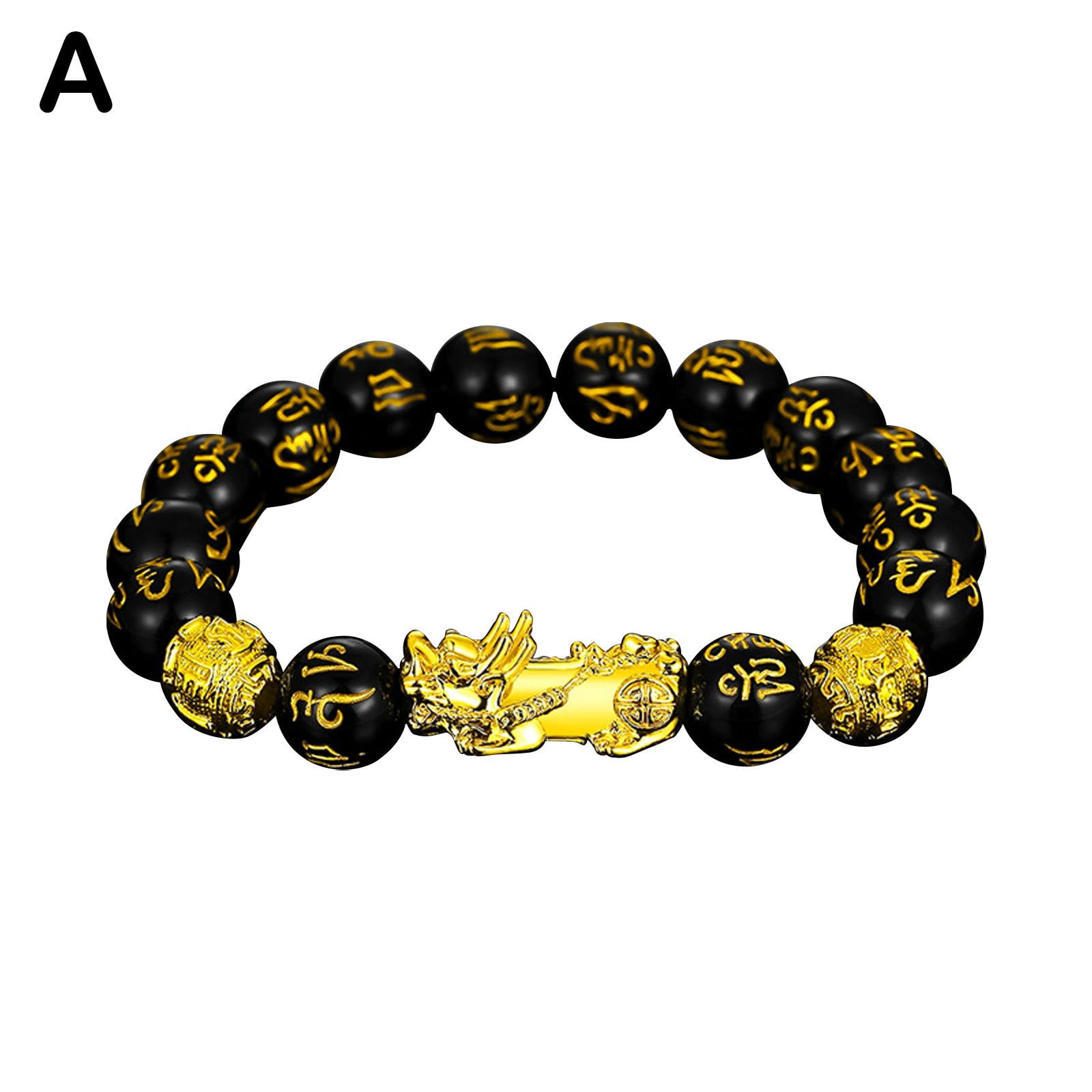 Buy GEMTUB pack of 2 Feng Shui Black Obsidian Pixiu|Om mani Bracelet Wealth  Good Luck Dragon with Double Gold Plated Pi Xiu/Pi Yao Attract Luck and  Wealth 12mm beads size Online at