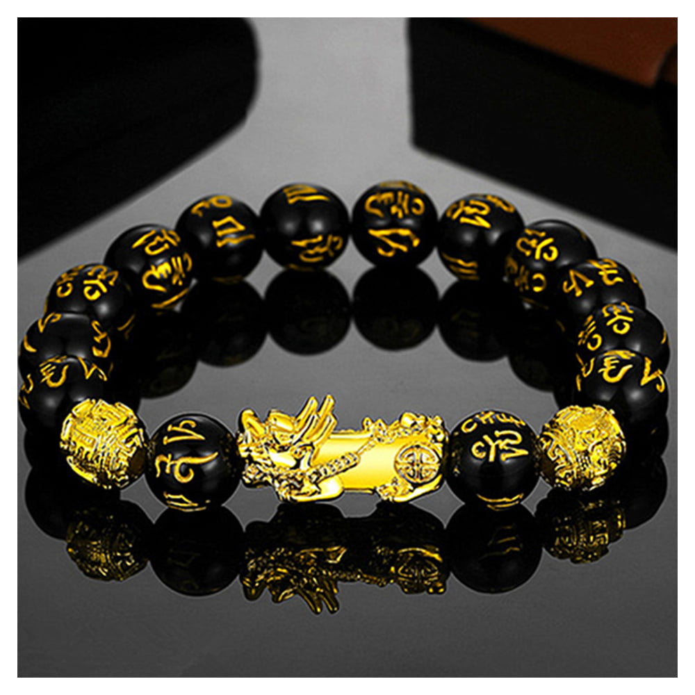 Genuine Feng Shui Bracelet Black Obsidian Beads Pi Xiu Attract Wealth Good  Luck | eBay