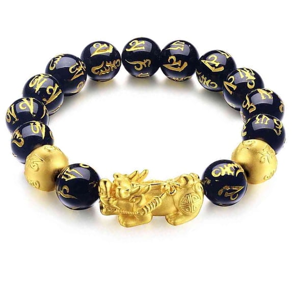 Bracelet Black Obsidian Wealth Lucky Meaning Buddha Bead Bracelet with Pixiu Character for Men Women