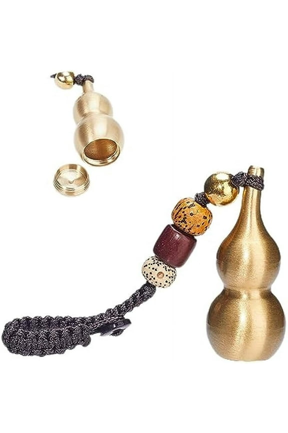 Feng Shui Brass Wu Lou Gourd Key Chain Chinese Hulu Key Holder Brass Golden Calabash with Bodhi Beads Car Decor Pendant Bag Locket Keyring Blessing Gift for Longevity Wealth and Success