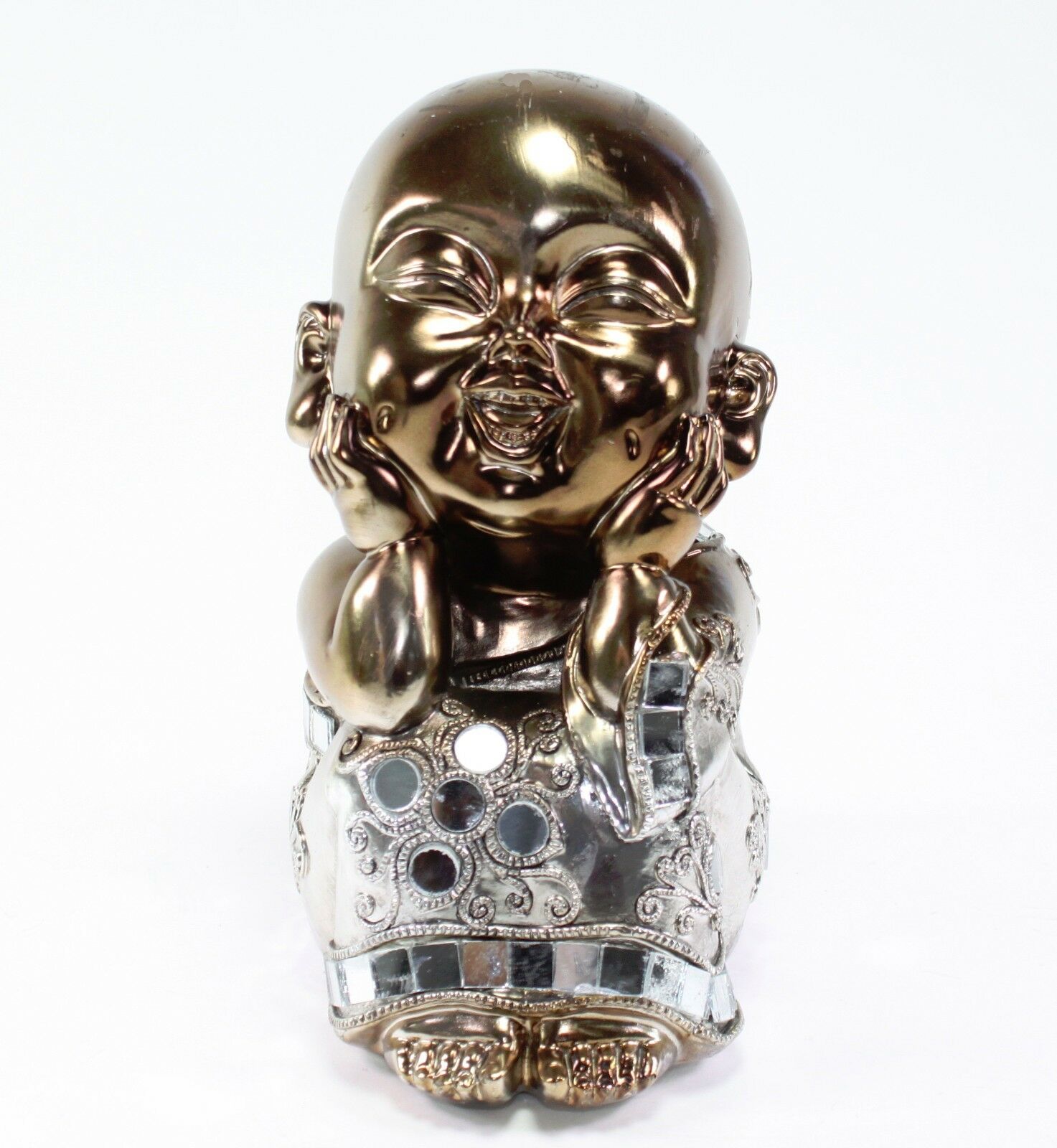 Feng Shui Bronze Happy Face Buddha Monk Electroplated Kasaya Home Decor Statues G16506