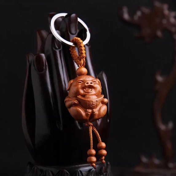 Feng Shui Chinese Zodiac Key Ring Key Chain for Success and Wealth Luck(with a Better Decor Pounch) (Pig)