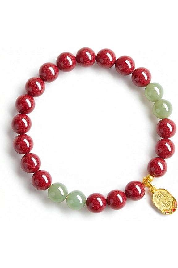 Feng Shui Cinnabar Bracelet for Women – Lotus-Inspired Mystical Oriental Design, Red Jade Beads Handmade with Enamel Decor, Good Luck & Protection Jewelry for Healing Meditation
