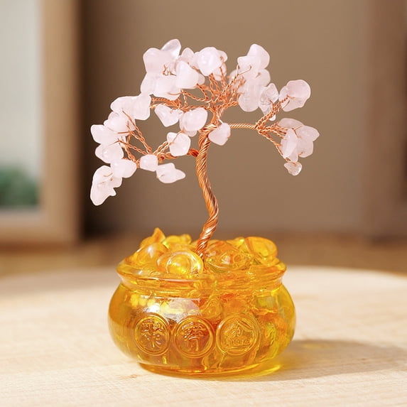 Feng Shui Citrine Quartz Crystal Money Tree, 4" Yellow Crystal Money Tree, Feng Shui Money Tree with Chinese Decoration for Luck and Wealth, Home Decor Gift
