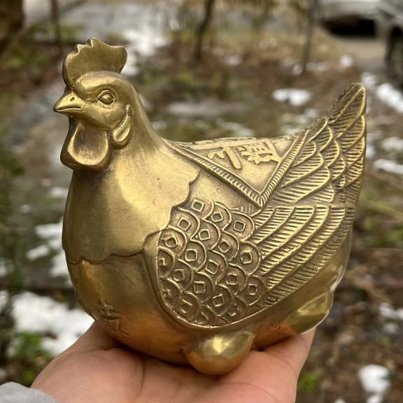 Feng Shui Copper Hen Money Lucky Fortune Wealth Hen animal Art Coin Office decor Housewarming Congratulatory Coffee Table Office Decor Gift