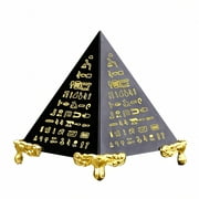 Feng Shui Decor Collectibles Energy Healing Black Obsidian Crystal Pyramid Figurines with Egyptian Hieroglyphics