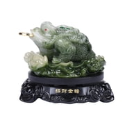 Feng Shui Decor Money Frog Statue for Attracting Wealth and Good Luck, Resin Jade-Like Three-Legged Toad with Coin and Rotating Base, Chinese Lucky Frog Office Decorations for Home, Desk, Living Room
