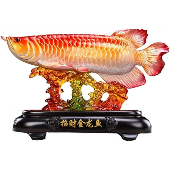 Feng Shui Decoration, Arowana Ornament Statue, Lucky Fish Figurine, Feng Shui Wealth Golden Dragon Fish, Office Feng Shui Decor, Gift for Business Opening, Red Home Decoration