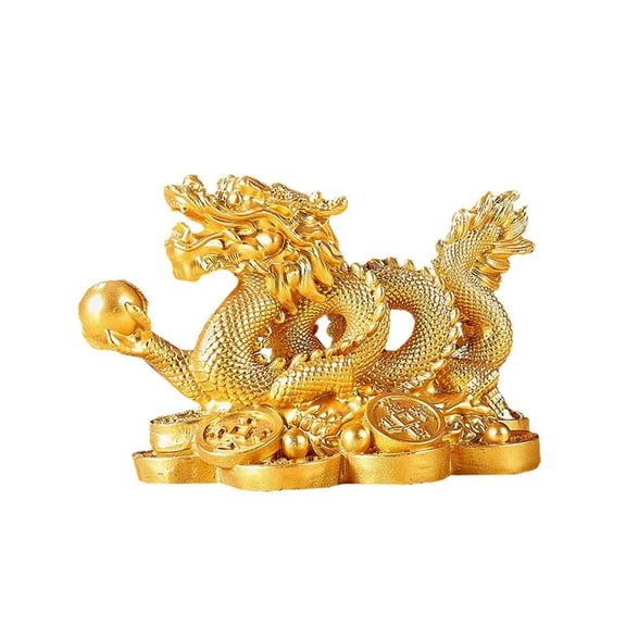 Feng Shui Dragon Statue,2024 Chinese Dragon New Year Statue Ornaments,Golden Dragon Mascot,New Year Dragon Sculpture for Home Office Tabletop Decor Attracting Wealth and Good Luck