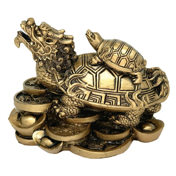 Feng Shui Dragon Turtle Tortoise on Money Base Statue Home Office Decor for Longevity Fertility Housewarming Birthday Congratulation Blessing Gift