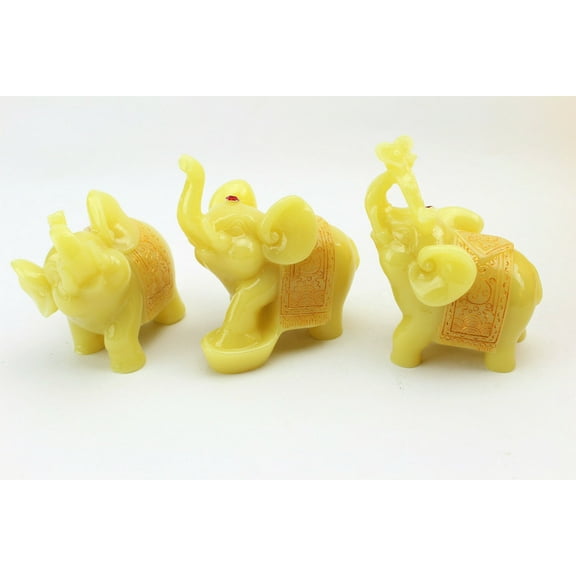Feng Shui Elegant Set of 3 Elephant Trunk Statues Wealth Figurine Home Decor G16943