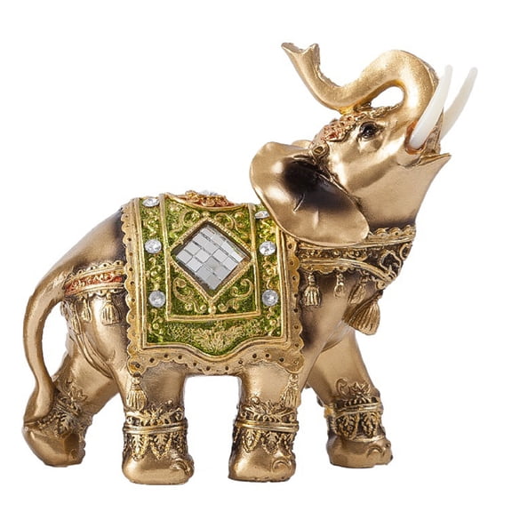 Feng Shui Elephant Sculpture Thai Resin Figurine Golden Elegant Statue Home Decoration Gift Slip Proof For