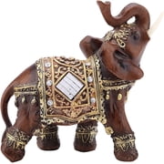 Feng Shui Elephant Statue, Large Resin Figurine with Trunk Raised, Golden Wealth Lucky Home Office Decor Gift, Elegant Auspicious Ornament