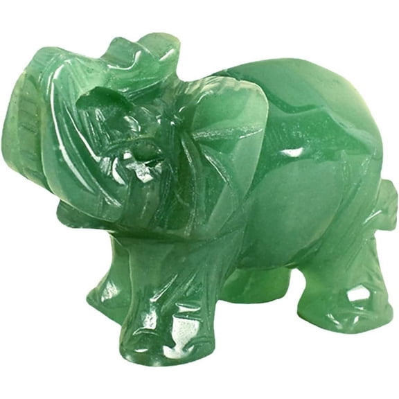Feng Shui Elephant Statue, Small Jade Crystal Figurine with Trunk Raised, Green Wealth Lucky Home Office Decor Gift, Elegant Auspicious Ornament
