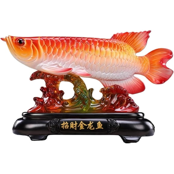 Feng Shui Fish Statue, Feng Shui Arowana (Golden Dragon Fish) Lucky Fish Statue Figurine, Wishing for Wealth and Success, Ideal for Home Office Decor & New Business Launches