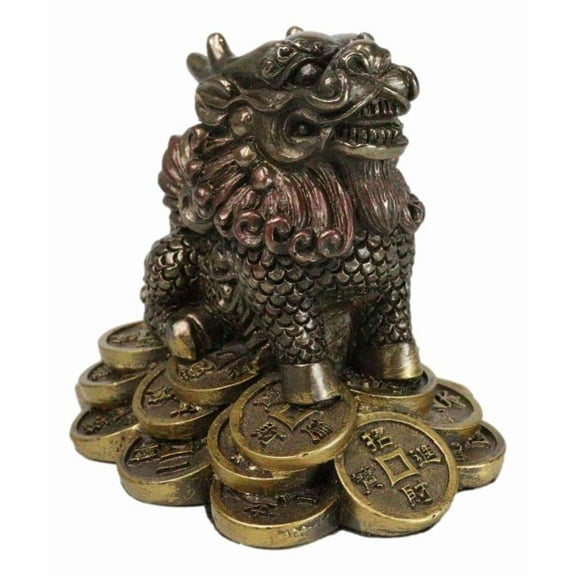Feng Shui Fortune Money Dragon Chi Lin Yang Energy Gold Coins Charm Figurine