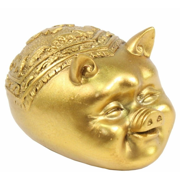 Feng Shui Gold 3" Legless Pig Head Oval Round Statue Figurine Gift Home Decor