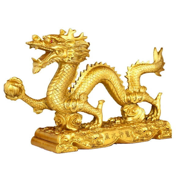 Feng Shui Gold Dragon Chinese Statue Figurine Housewarming Congratulatory Paperweights Gift Tabletop Decor Collection , L L