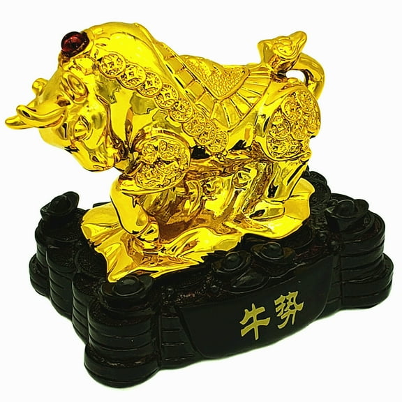 Feng Shui Golden  2021 Chinese New Year  Zodiac Ox Statue Figurine Home Office Decoration