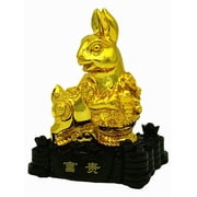 Feng Shui Golden Chinese Zodiac Rabbit Statue Figurine Home Office Decoration