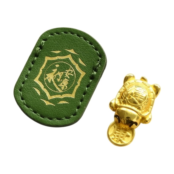 Feng Shui Golden Turtle Wealth Ornament with Coin & Faux Leather Luck Charm, Green | Portable Golden Tortoise Wallet Insert for Desk Decor, Lucky Talisman Gift
