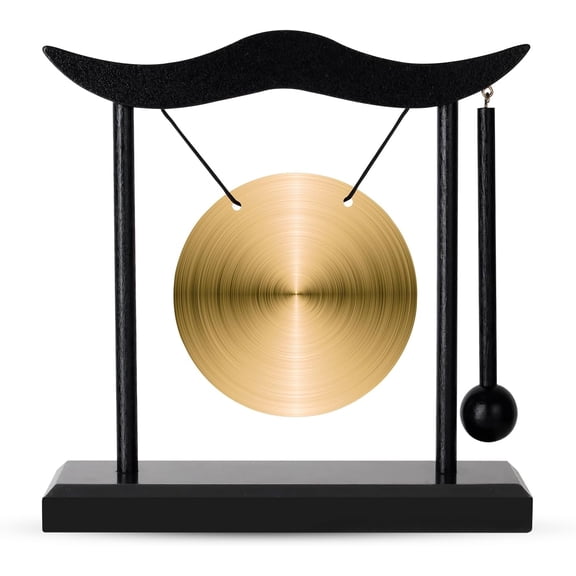 Feng Shui Gong Decor, Zen Brass Desktop Decor, 6.4x6.3x2 Inch Mini Sound Healing Instrument for Home, Office, Party, Yoga, Gift