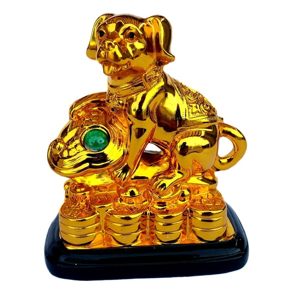 Feng Shui Good Fortune Zodiac Dog with Ru Yi Statue Figurine Decoration