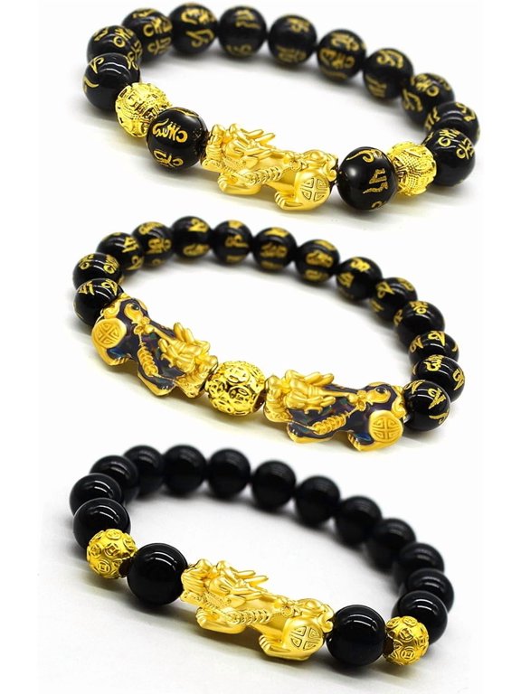 Feng Shui Good Luck Bracelets for Men Women Obsidian Bead Dragon Lucky Charm Bracelet Pixiu Pi Yao Attract Wealth Money Feng Shui Jewelry
