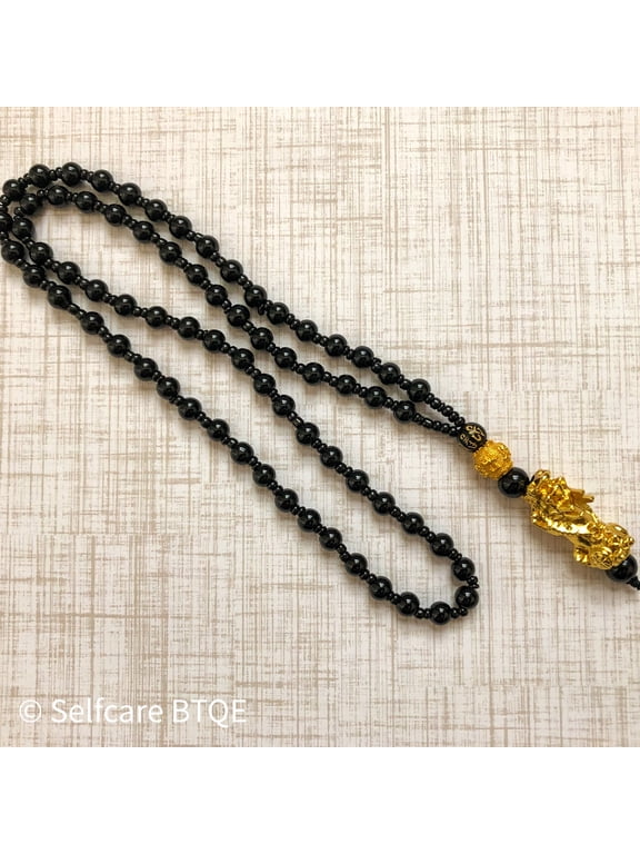 Feng Shui Good Luck Wealth Obsidian Necklace 15" Length