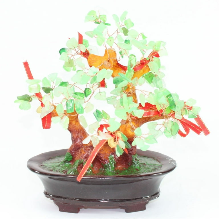 Feng Shui Green Gem Stones Money Fortune Tree Bonsai Home Decor Wealth Blessing Gift New, Size: 8.5 inch(H) X 7 inch(Large)