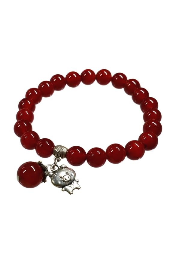Feng Shui Handmade Chinese Zodiac Red Agate Bead Zodiac Pig Boar Bracelet for abundance