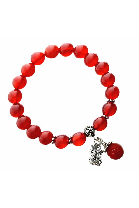 Feng Shui Handmade Year of 2024 Chinese Zodiac Dragon Red Agate Beads Bracelet