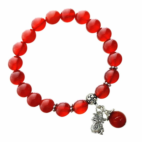 Feng Shui Handmade Year of 2024 Chinese Zodiac Dragon Red Agate Beads Bracelet