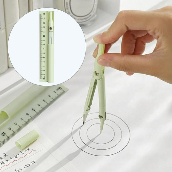 Feng Shui Import 3 in 1 Compass Pen Ruler for Geometry Drawing,Aesthetic Math Geometry Kit with Metal Circle Maker,Multifunctional Student Protractor and Compass Tool