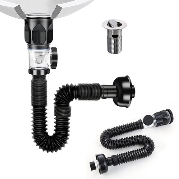 Feng Shui Import Anti Odor Drain Pipe Kit for Bathroom Sink,Flexible Expandable P Trap for Kitchen And Bath,Flip Cover Drain Pipe for 1 1/4 1 1/2 Inch Hole