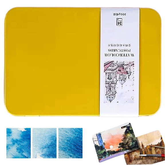 Feng Shui Import Blank Watercolor Postcards in Tin Box for Painting，Thick Absorbent Paper for Greeting Card Making，24 Pack Portable Art Paper for DIY Projects