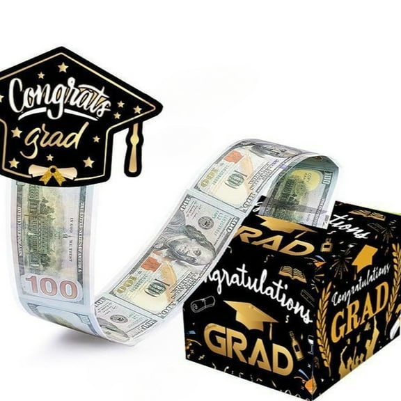 Feng Shui Import Creative Graduation Draw Box for Party and Prize Draw,Graduation Themed Paper Box with Cap and Scroll Patterns,Black Gold Decorative Draw Box for Ceremony Atmosphere