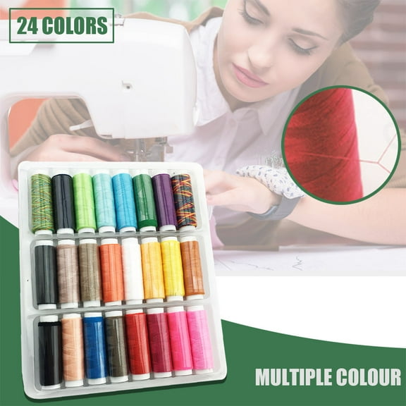 Feng Shui Import Household Sewing Thread 24 Color Set for Hand and Machine,150 Yards Per Roll Polyester Thread for Fabric Stitching,Bright Gloss Thread with 24 Colors for Daily Mending