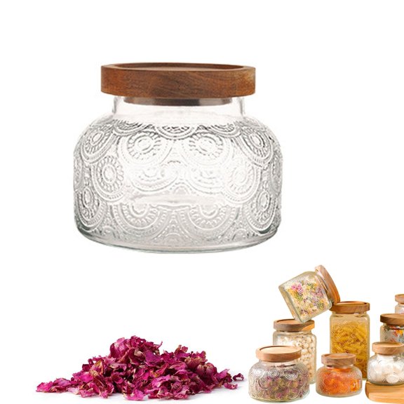 Feng Shui Import Vintage Embossed Glass Jar for Kitchen Storage,Airtight Canister with Decorative Design for Pantry,Classic Style Glass Container for Dry Goods