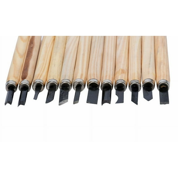 Feng Shui Import Wood Carving Chisel Set of 12 with Wooden Handle,Iron Hand Gouges for Basic and Detailed Carving on Clay and Wax,Portable Woodworking Tool Kit for Woodworkers