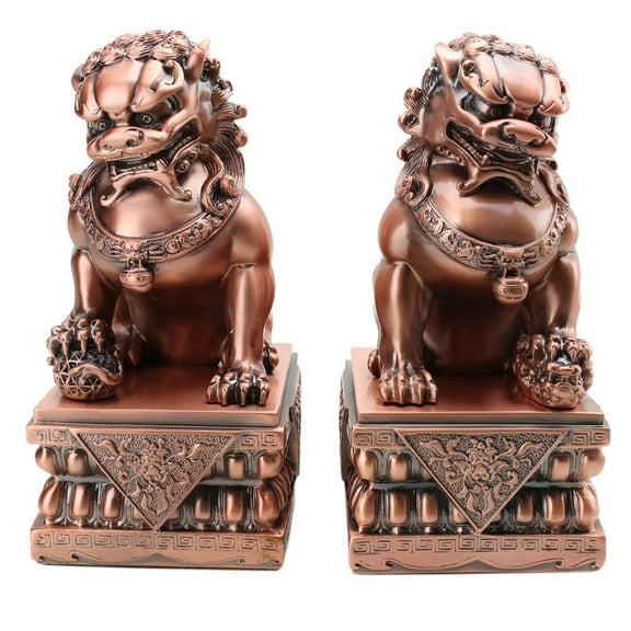 Feng Shui LARGE 8.5" Rose Gold Fu Foo Dog Guardian Lions Wealth Protection G16932