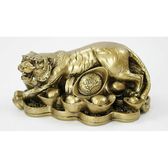 Feng Shui Lucky Money Tiger w/ Yuanbao Ingot Attract Wealth- Office, Home Decor.