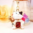 thumbnail image 1 of Feng Shui Maneki Neko Lucky Fortune Cat key chain ring for wealth luck, 1 of 3