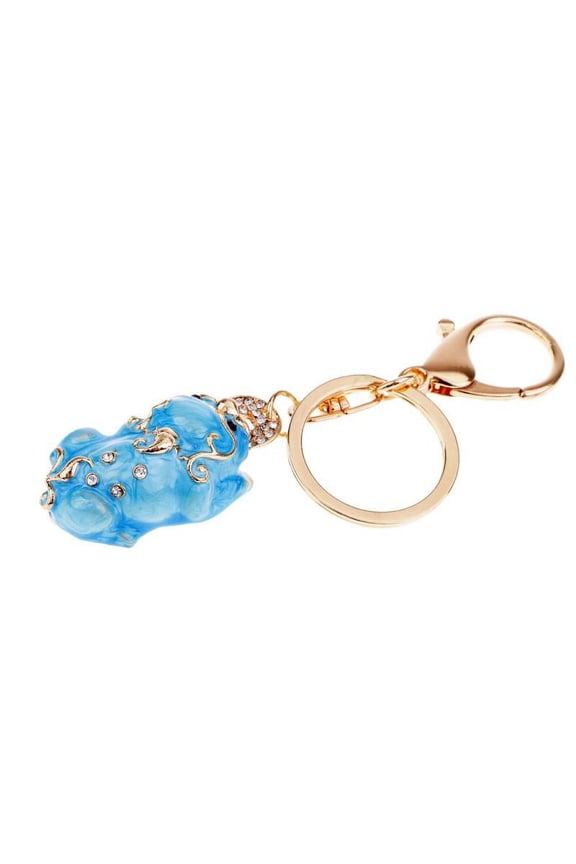 Feng Shui Metal Pi Xiu Keychains to Attract Wealth Lucky Car Bag Keyring Dark Blue