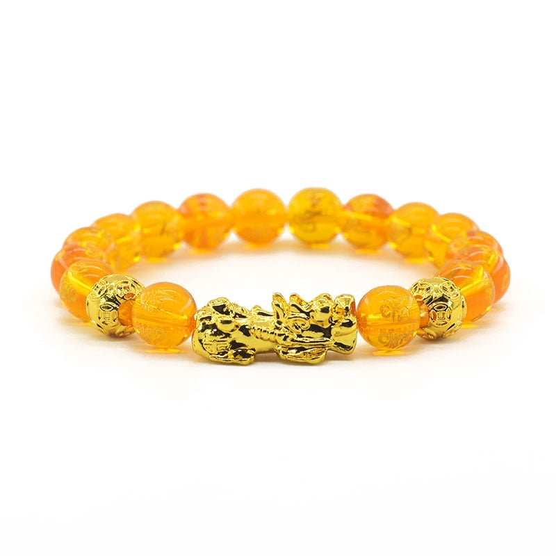 Feng Shui Pixiu Bracelet Black Obsidian Beaded Wealth Bangle Lucky