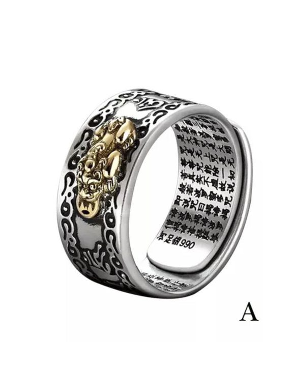 Feng Shui Pixiu Adjustable Ring Buddhist Mantra Attract Wealth Lucky Open Ring