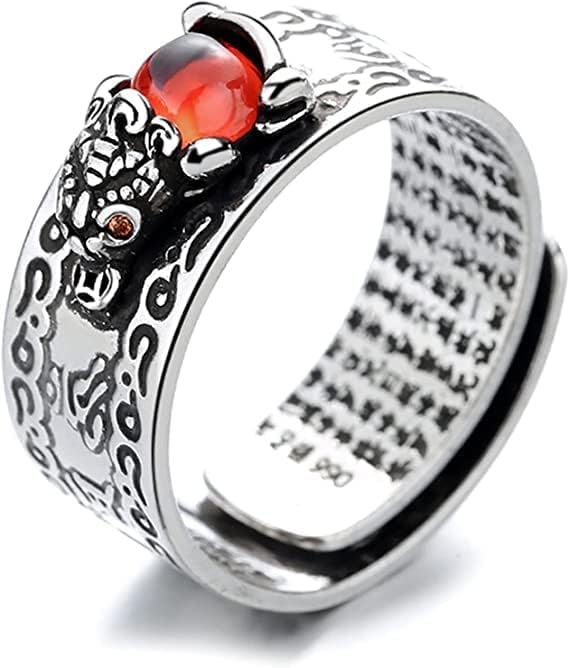 Feng Shui Pixiu Mani Mantra Ring Buddhist Good Luck Amulet Mantra