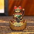 thumbnail image 1 of Feng Shui Plastic Cat Sitting on Money Ingots | Welcome Cat Golden Waving Hand | Symbol of Good Luck, Wealth, Prosperity, Health & Happiness - Decorative Showpiece, 1 of 5