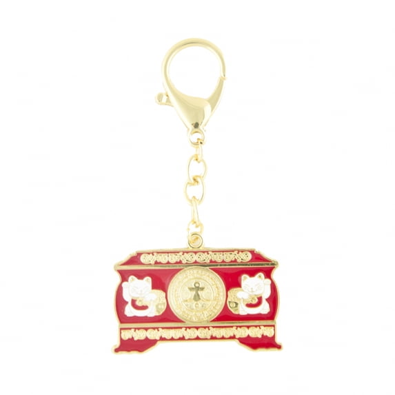 Feng Shui Prosperity Chest Treasure Box Featuring Maneki Neko Amulet Keychain