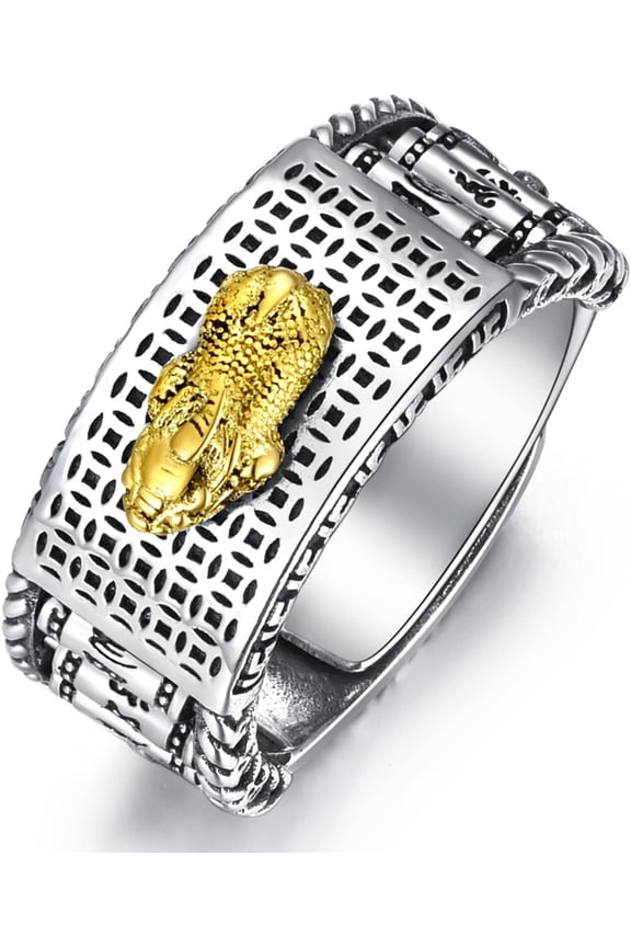Feng Shui Ring 925 Stering Silver Pixiu Mantra Ring Protection Wealth Adjustable Rings Buddhist Amulet Anillo Jewelry Good Luck Health Gift for Men Women